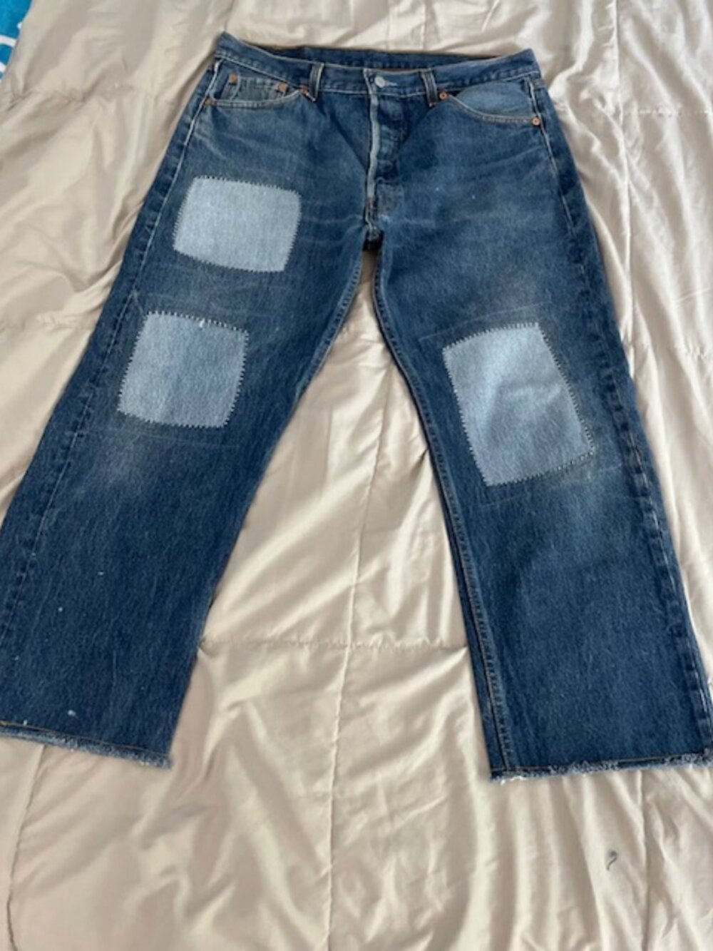 Levis Jeans Upcycled Patched Distressed 501xx 38 x 34 Actual 35 x 25 Retro OOAK - Picture 4 of 16